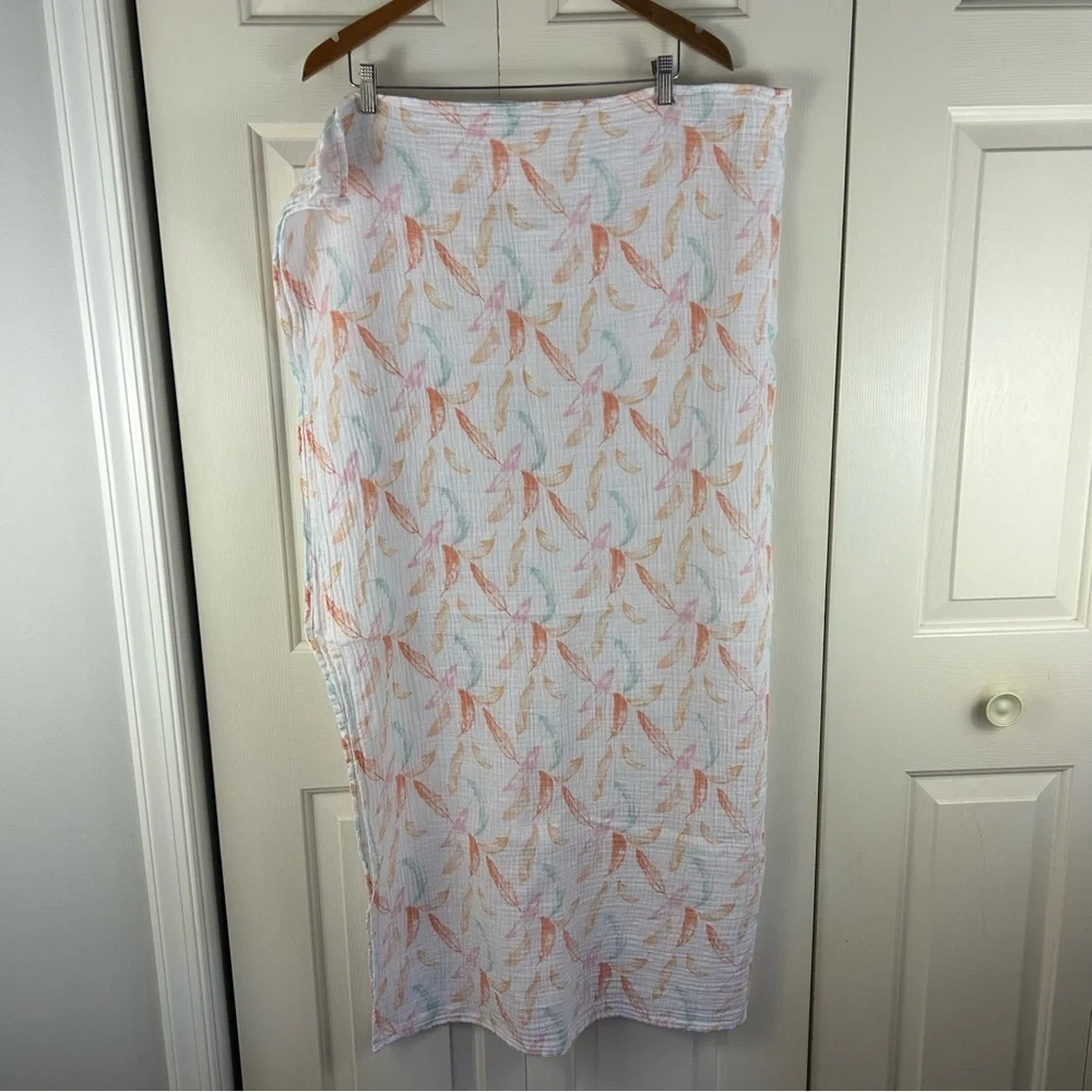 Aden + Anais Orange Feathers Baby Swaddle Blanket White Muslin Pink Blue Boho